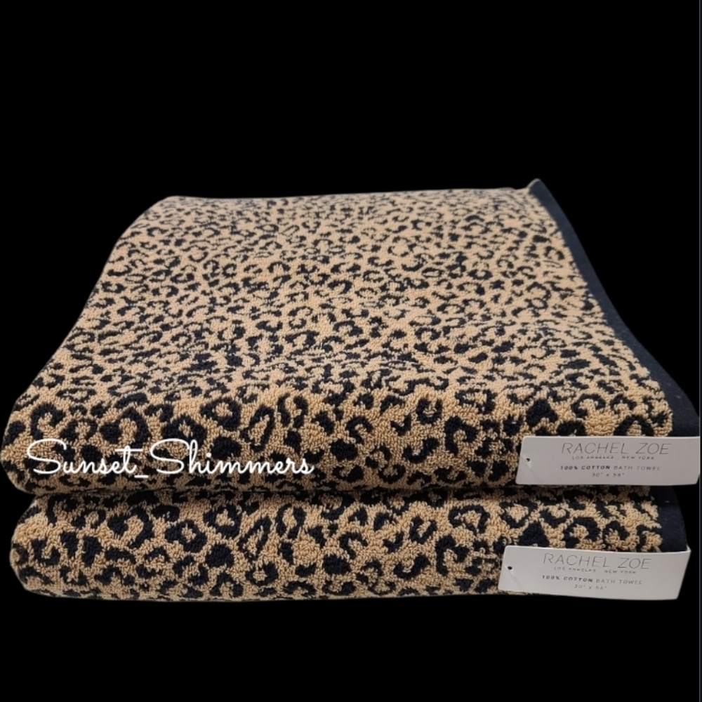 8pc Rachel Zoe Leopard Cheetah Animal Print Bath Hand Washcloth Towel Set NEW - Picture 5 of 9